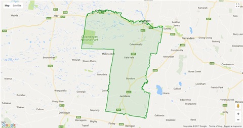 Map of Murrumbidgee Local Government Area in New South Wales