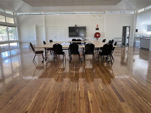 Coleambally Community Hall with tables and chairs